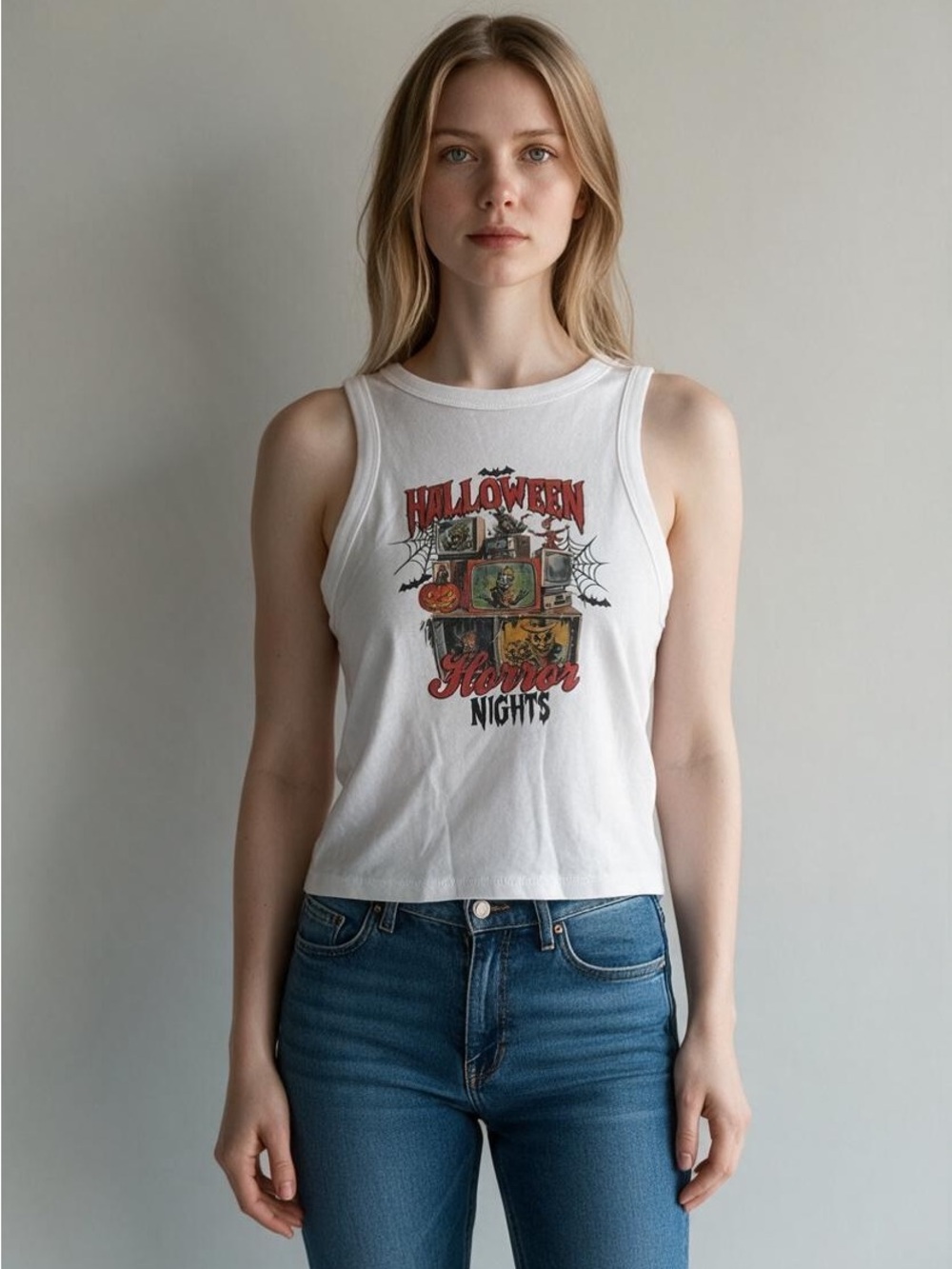 Bella Canvas White Halloween Graphic Tank Top